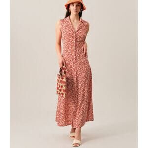 NWT Rihoas Button Front Red Floral Sleeveless Maxi Dress Sz M